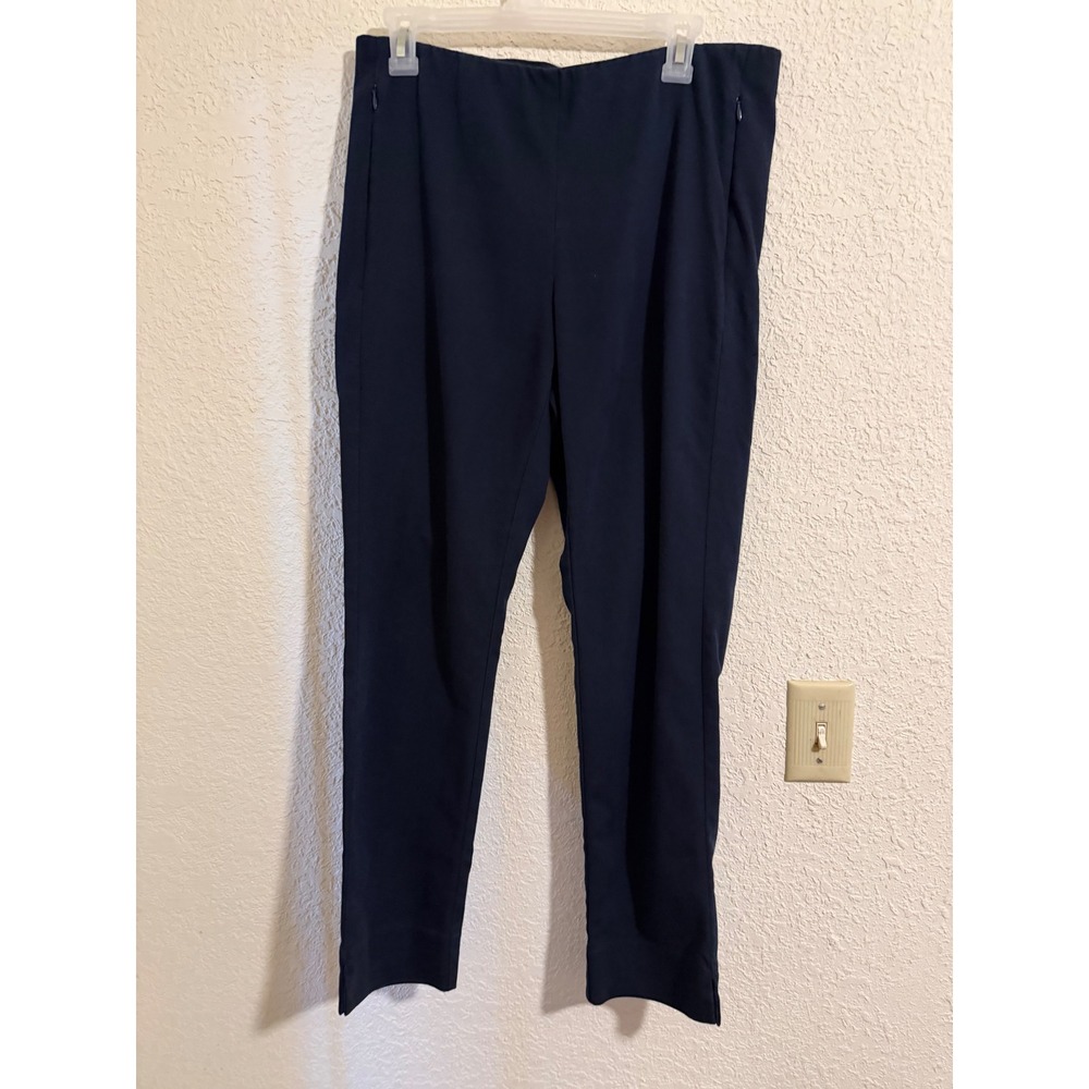 J. Jill Essential Cotton-Stretch Navy Blue Side‎ Zip Tapered Pants Womens 10